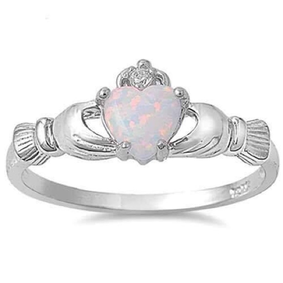 Jewelry - Sterling Silver 925 Claddagh Ring with Opal & CZ